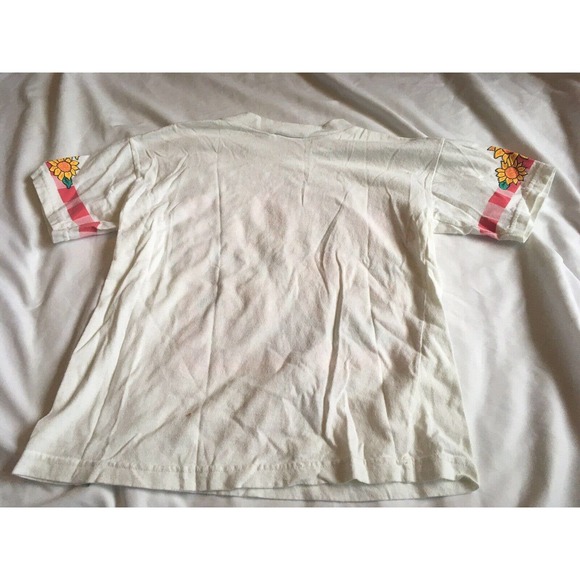 Vintage Royal Deb Girls White Sunflower Bouquet Graphic Tee Shirt 14 90s Bow - Picture 7 of 8